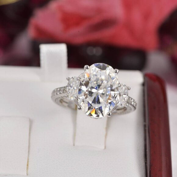 9.5tcw Certified Moissanite Oval Cut Engagement Ring 925 Sterling - Picture 2 of 9